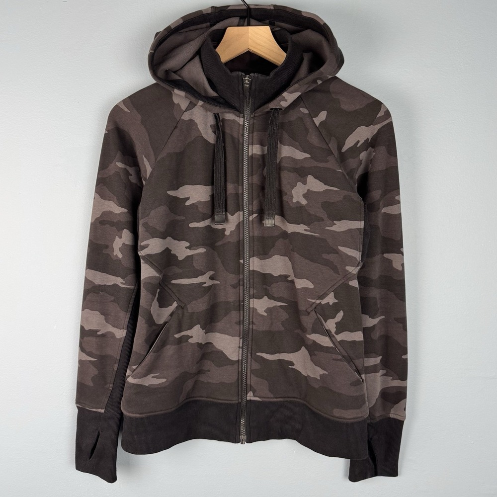 Athleta Triumph Hoodie Women's Size Small Gray Camo Full Zip‎ Sweatshirt Jacket